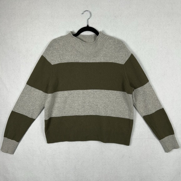 J Crew Always Merino Wool Roll Neck Sweater Rugby Green Gray Striped Sz 2XL - Picture 1 of 6